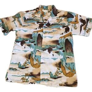 VTG 1970s Sakura Japanese Hawaiian Shirt Med Aloha Wave Hook And Loop Closure